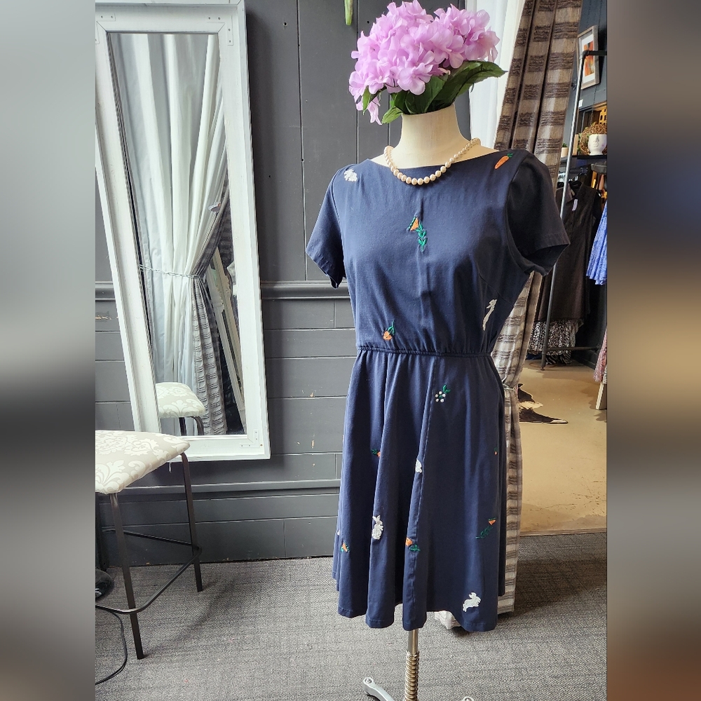 eShakti Cap Sleeve Navy Bunny Dress